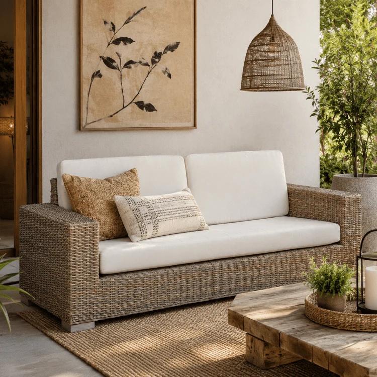 Sofá ratán natural 3 plazas Santorini