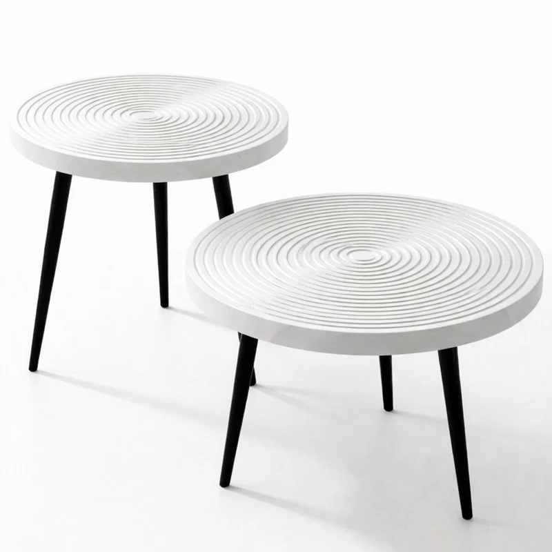 Set 2 Tavolini da Caffè Tondi Bianco Design Industrial Tavoli Soggiorno Rotondi
