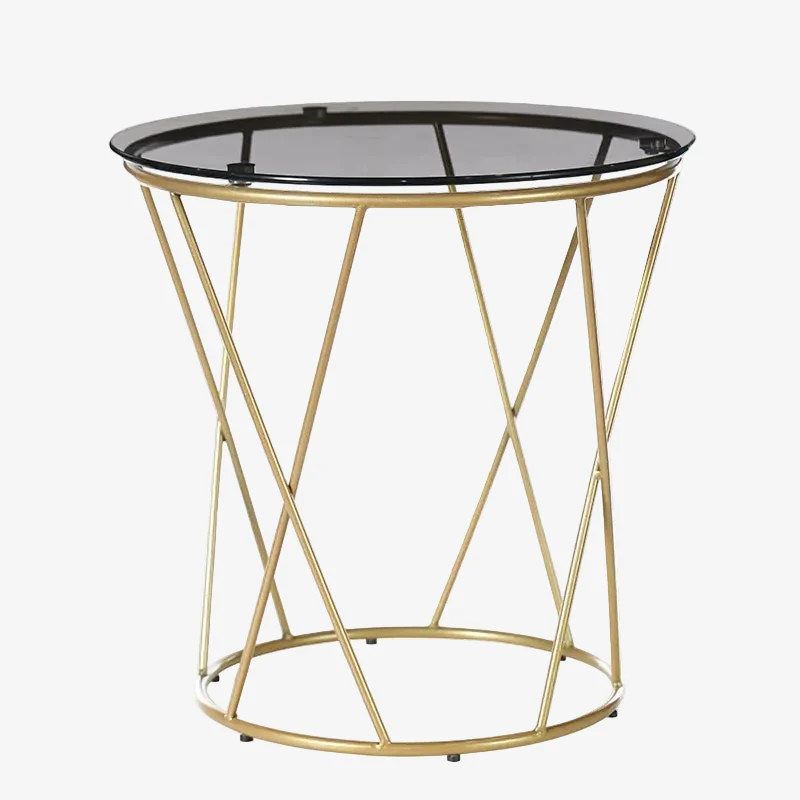 Mesa auxiliar de cristal y acero dorado Thiago 50x50