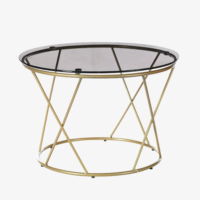 Mesa auxiliar de cristal y acero dorado Thiago 60x40