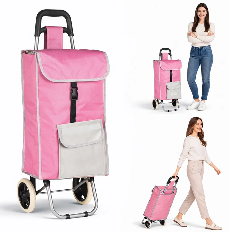 Carrello Trolley Frigo Modello Zeus Rosa Ruote e Manico Ergonomico 35x30x90cm