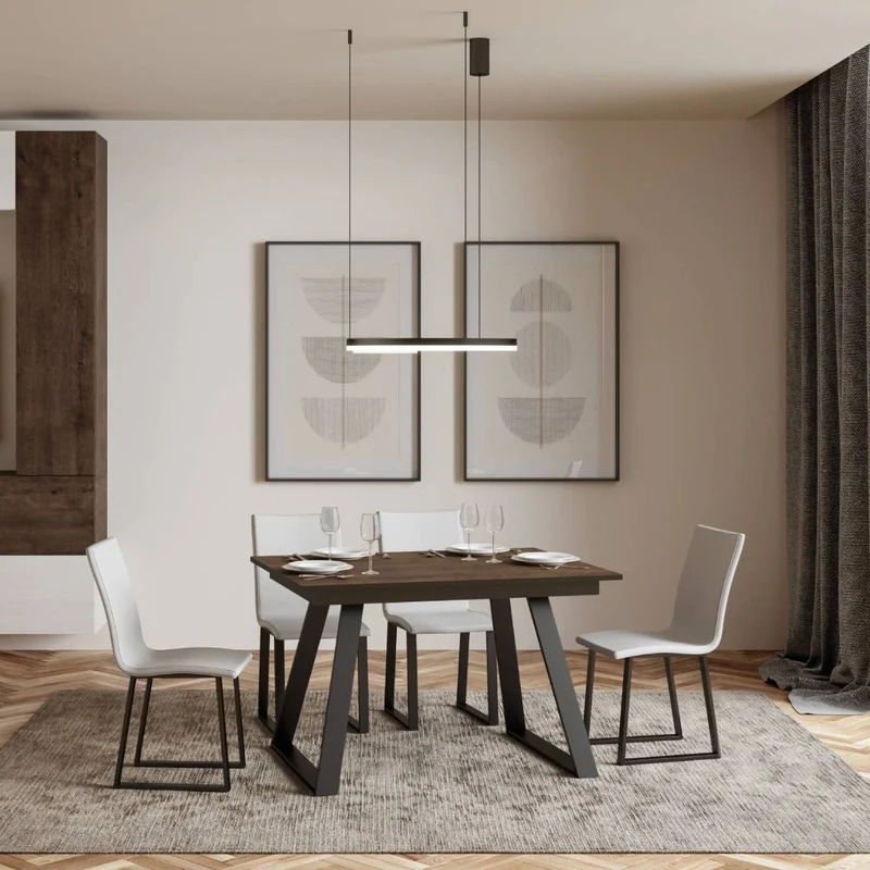 Faviano - Tavolo da pranzo industrial in metallo e legno cm 120/180x90x74h - vari colori