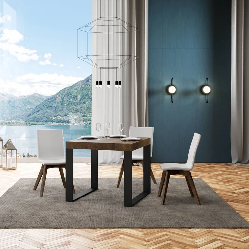 Tavolo quadrato da pranzo allungabile gambe in metallo piano in legno cm 90/246x90x77h - vari colori