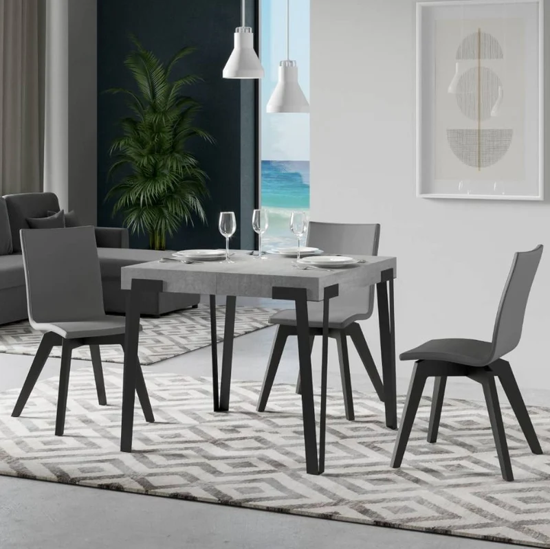 Rio - Tavolo moderno quadrato allungabile gambe in metallo piano in legno cm 90/246x90x80h - vari colori