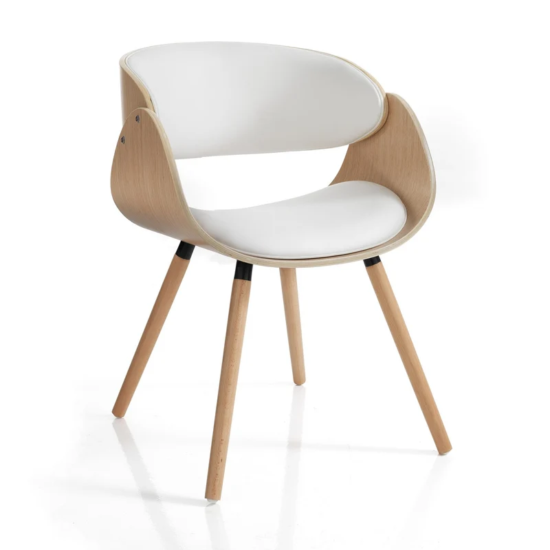 Sedia poltroncina in legno multistrato rovere e similpelle con gambe massello cm 54x52x73h