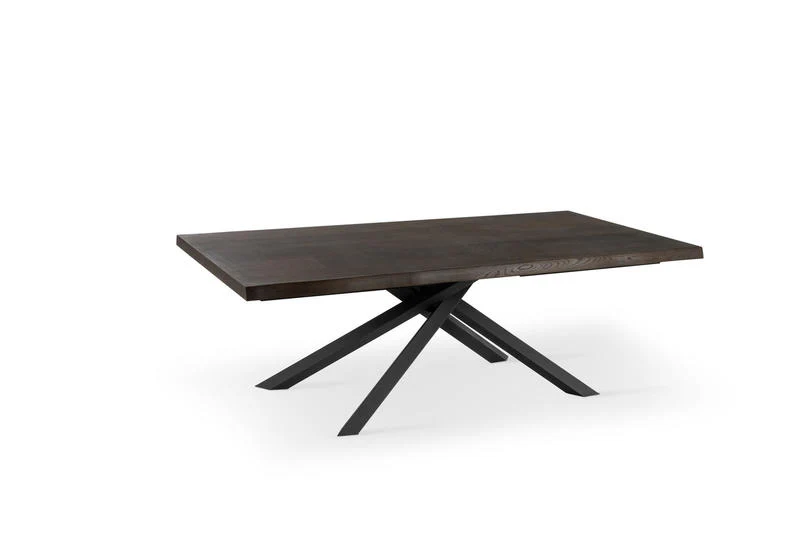 Tavolo moderno fisso piano in legno rovere scuro gambe in metallo cm 160x90x76h - vari colori