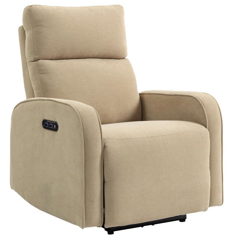 Poltrona Reclinabile Elettrica 80x93x103 cm con Poggiapiedi Poggiatesta Regolabile e Prese in Ciniglia Beige