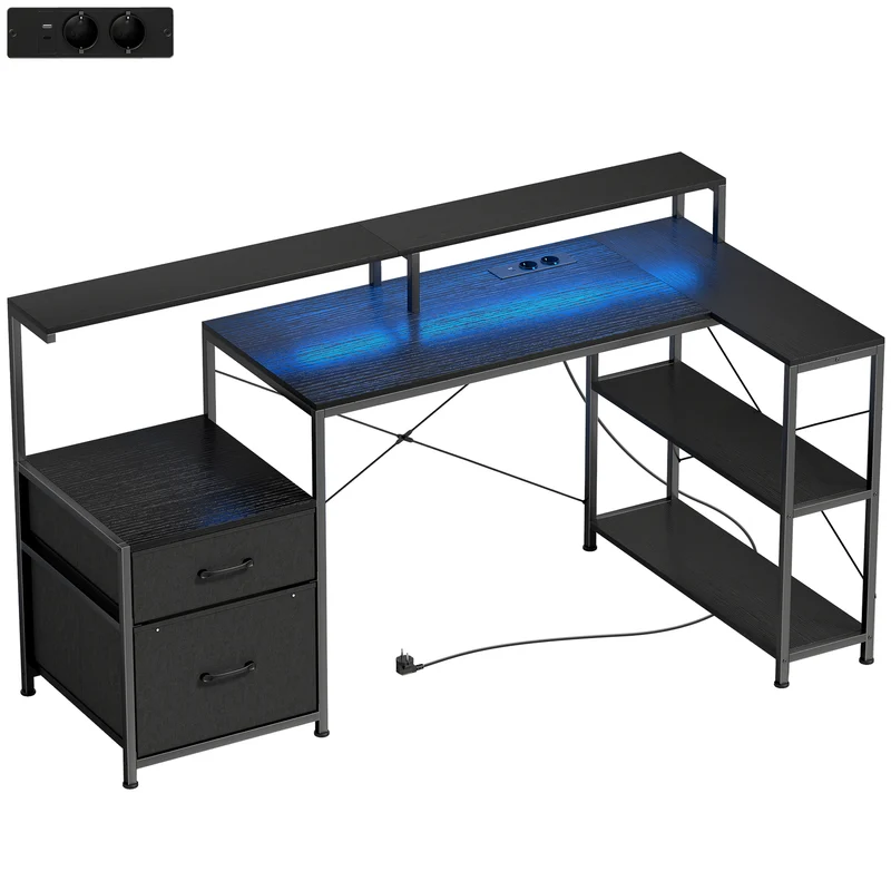 Scrivania da Gaming 165x80x91,5 cm con Spazi Portaoggetti e 2 Supporti per Monitor in Legno e Acciaio Nero