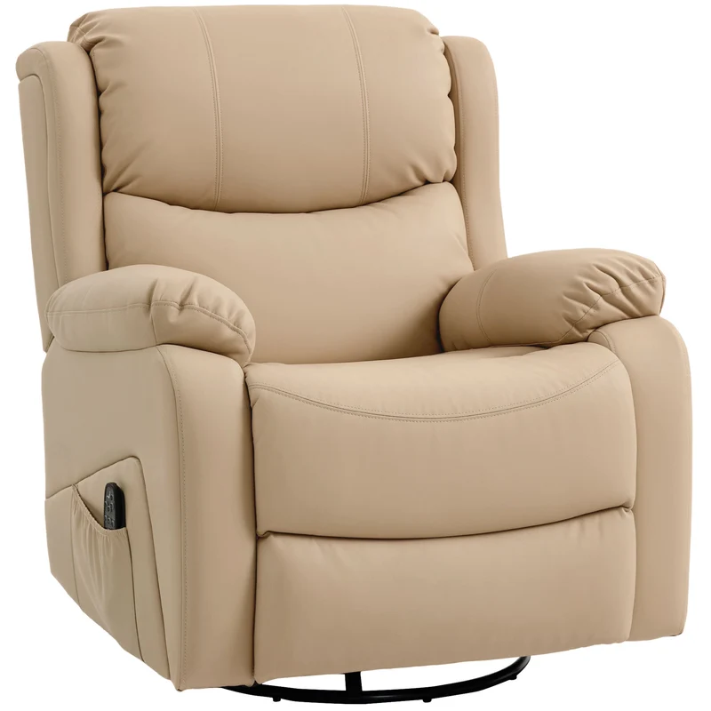 Poltrona Relax Reclinabile 87x97X100 cm con 8 Punti Massaggianti Riscaldanti e Poggiapiedi Beige