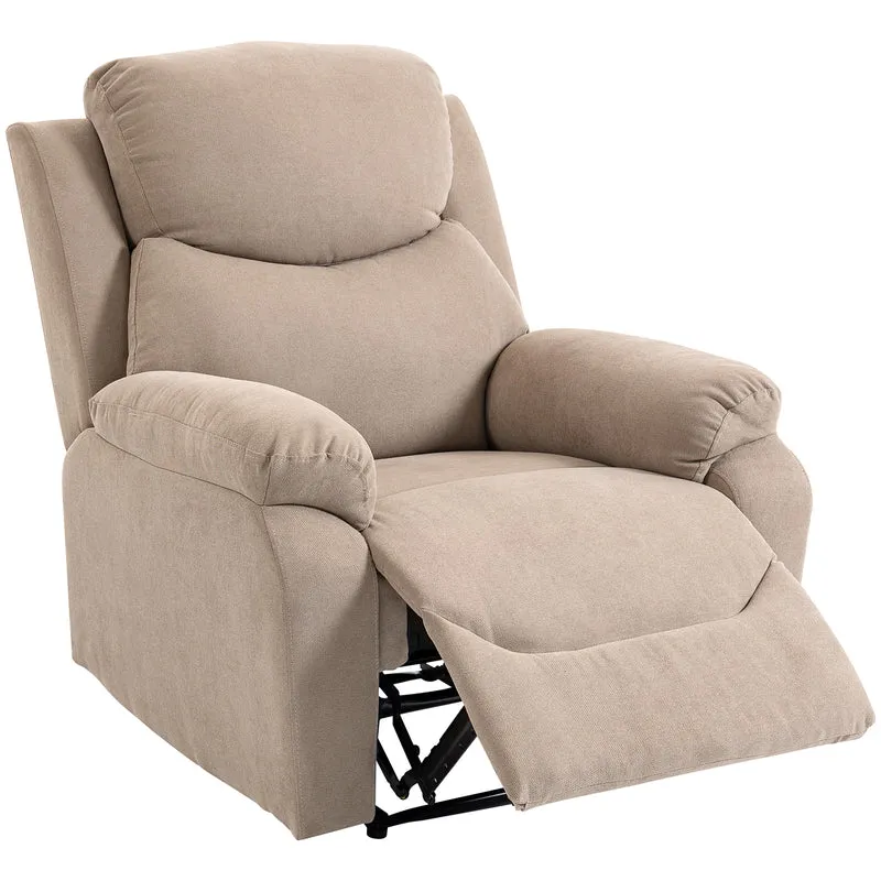 Poltrona Reclinabile Manuale Cuscino Spesso Braccioli Imbottiti e Poggiapiedi in Tessuto Beige