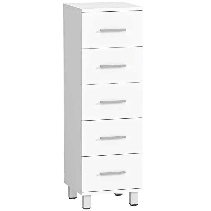 Cassettiera a 5 Cassetti 30x30x95 cm Piedini Regolabili in Legno FSC Bianco