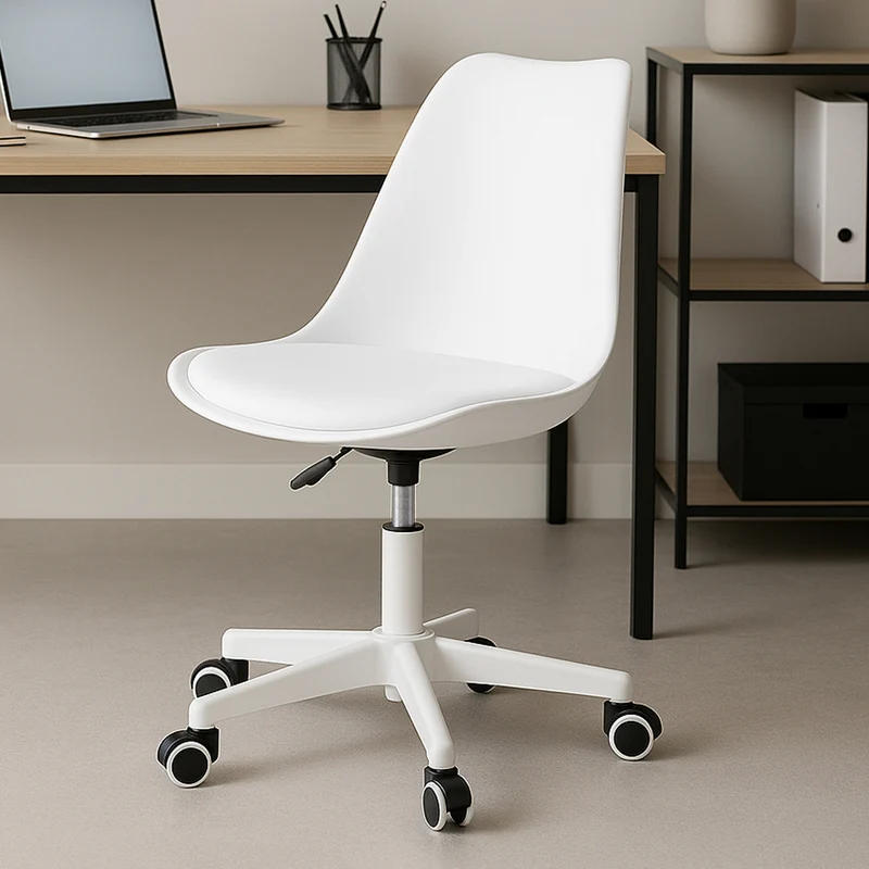 Sedia da Ufficio Poltrona da Studio Girevole Ergonomica con Ruote in PP e Schiuma Bianco