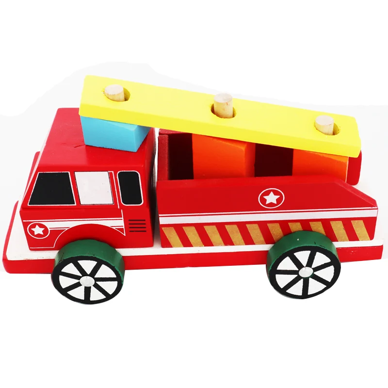 Camion pompieri giocattolo in legno
