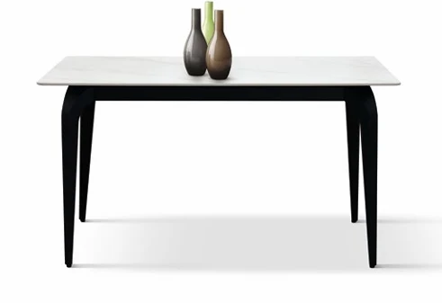 Tavolo Fisso con Piano in Ceramica Marmo Bianco Statuario e Base in Metallo Nero – Made in Italy – 140×80 cm – H 76 cm