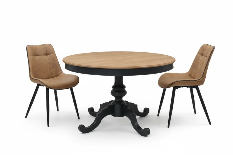 Tavolo Rotondo Allungabile NERO Opaco O Bianco opaco e Noce Scuro – Arte Povera – Made in Italy – 100/140 cm e 120/160 cm – H 76 cm