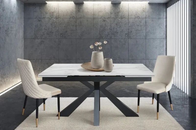 Tavolo da Pranzo Allungabile in Ceramica Effetto Marmo e Metallo – Stile Moderno – Made in Italy – 160/240×90 cm – H 76 cm
