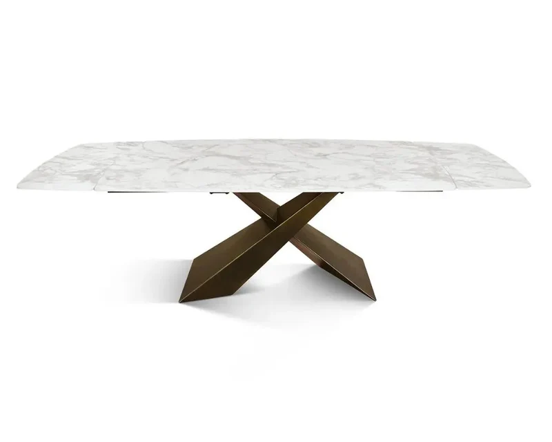 Tavolo Effetto Marmo Allungabile con Piano in Ceramica e Gambe in Metallo Bronzo – Stile Moderno – Made in Italy – 160/240×90 cm, 180/260×90 cm – H 76 cm