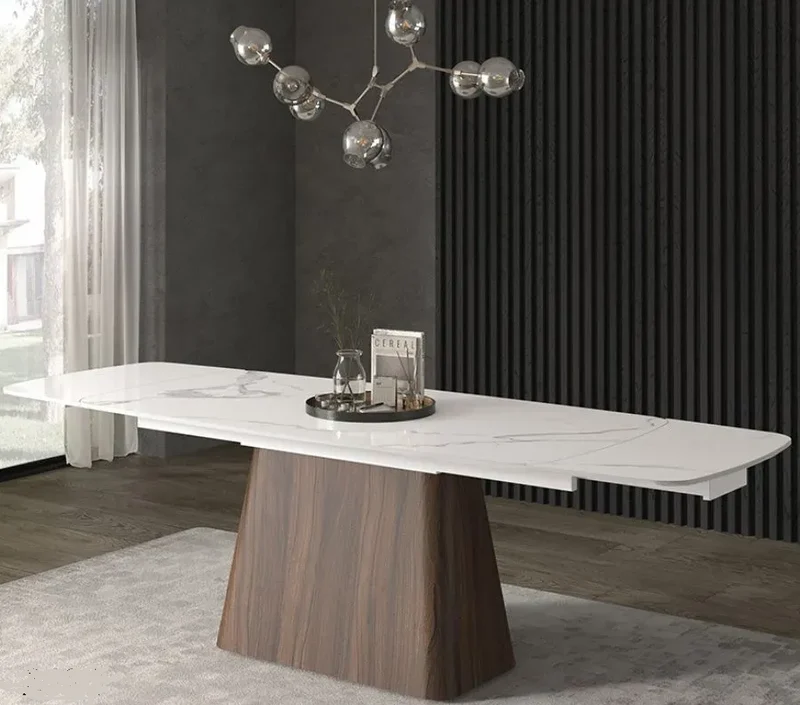 Tavolo Allungabile con Piano in Ceramica e Base in Metallo Rivestito – Stile Contemporaneo – Made in Italy – 160/240×90 – H 76 cm