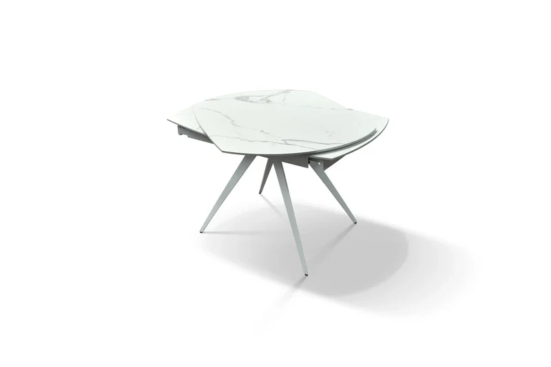 Tavolo Ovale Allungabile LECCO– Vetroceramica Marmo Statuario e Acciaio Bianco