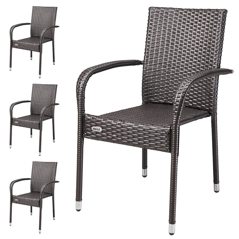 Set 4 Sedie Pranzo da Esterno Polyrattan e Acciaio Design Moderno Giardino Moro