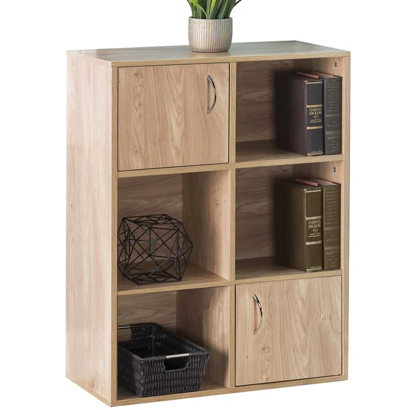 Mobile Libreria 6 Ripiani 2 Ante Scaffale in Legno MDF Design Moderno Quercia