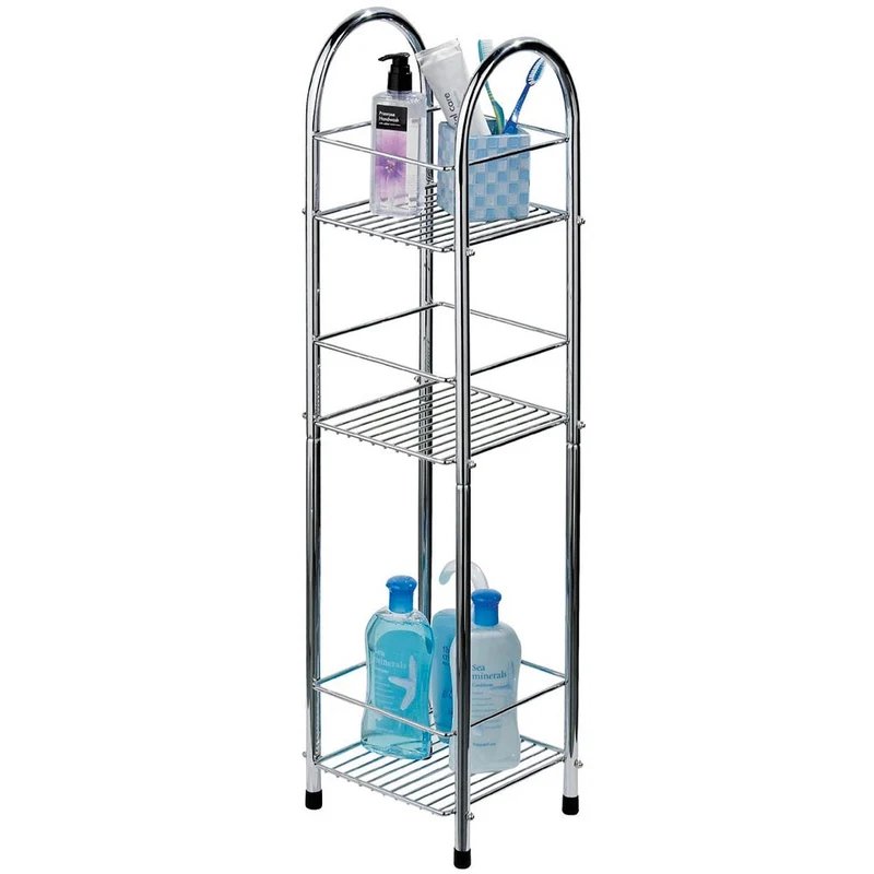 SCAFFALE A COLONNA 3 RIPIANI MULTIUSO ACCIAIO CROMATO ARREDO BAGNO 20X20X80CM