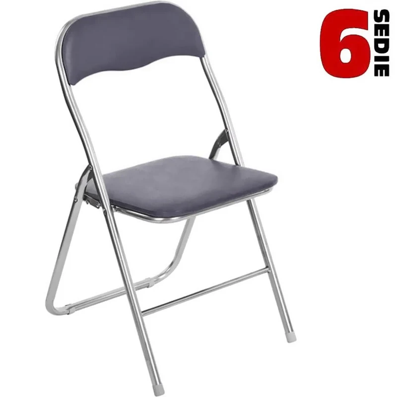 Set 6 Pezzi Sedie Imbottite Pieghevoli Salvaspazio Sedia Struttura Metallo Grigio