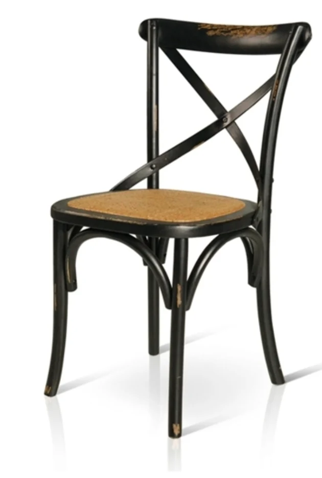 Sedia Sala da Pranzo in Legno Massello - Sedie Cucina con Finitura Nero - Sedie Design Thonet e bistrot con Schienale Incrociato