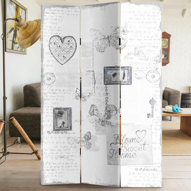 Paravento Separe 3 Pannelli Stampa Fronte Retro Shabby Chic Divisorio 180x120
