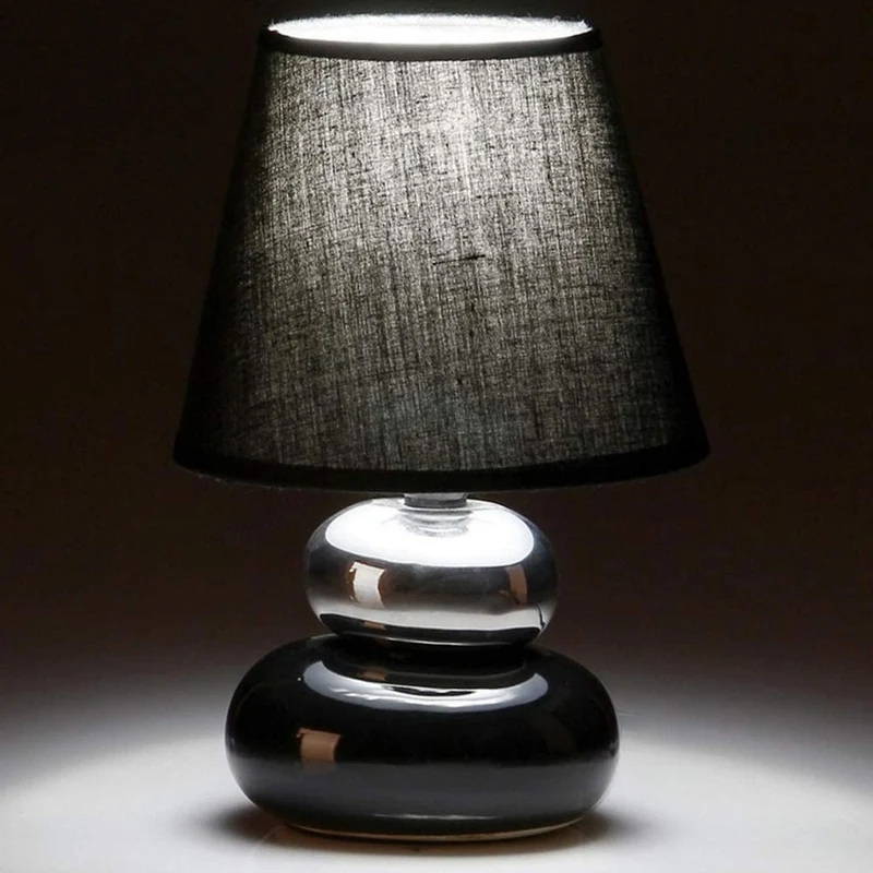 Lampada da Tavolo Lume Comodino in Ceramica Tessuto Nero Design Moderno Abatjour