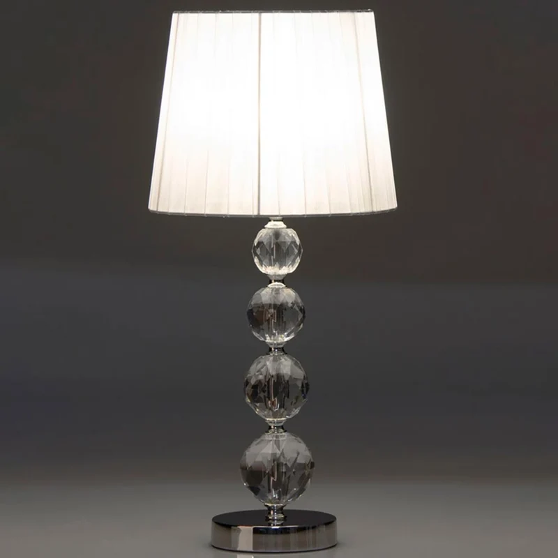 Lampada da tavolo Lume da Comodino in Cristallo e Tessuto Bianco Abatjour 25x54