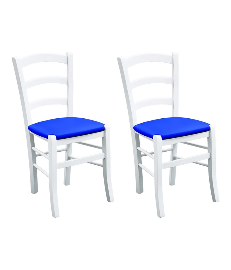 SET 2 SEDIE LEGNO MASSELLO BIANCO SEDUTA IMBOTTITA BLU