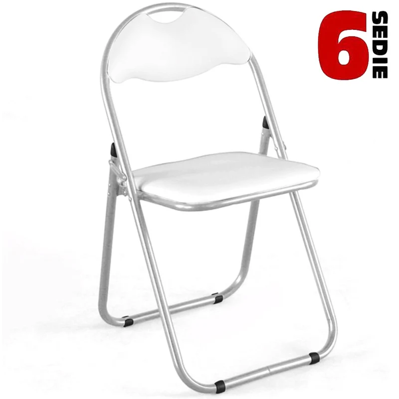 Set 6 Pezzi Sedie Imbottite Pieghevoli Colore Sedia Bianco Struttura Silver