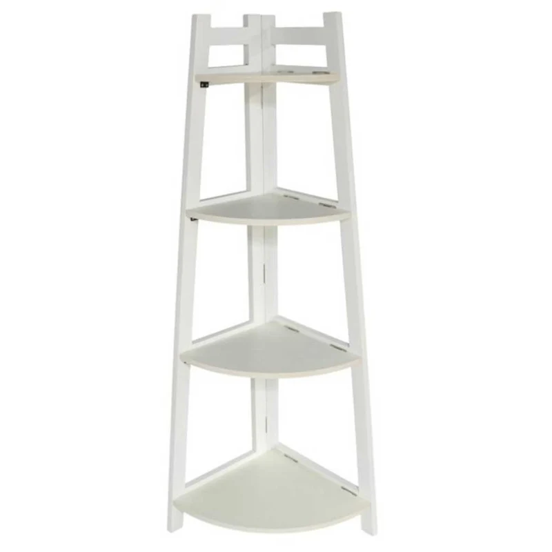 Scaffale Angolare 4 Ripiani Legno Libreria Angolo Multiuso 34x110x34cm Bianco