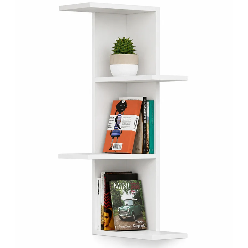 Libreria Scaffale Mensole Parete Angolare Moderna 4 Ripiani Angolo Bianco Legno