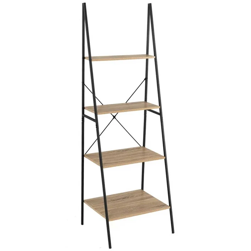 Libreria Scaffale 4 Ripiani Design Moderno Metallo Legno Casa Ufficio 180x50x60