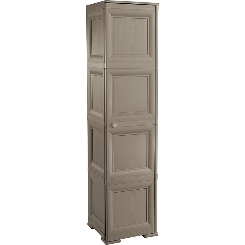 Armadio Slim Salvaspazio 4 Ripiani 1 Anta Interno Esterno Plastica Colore Wenge'