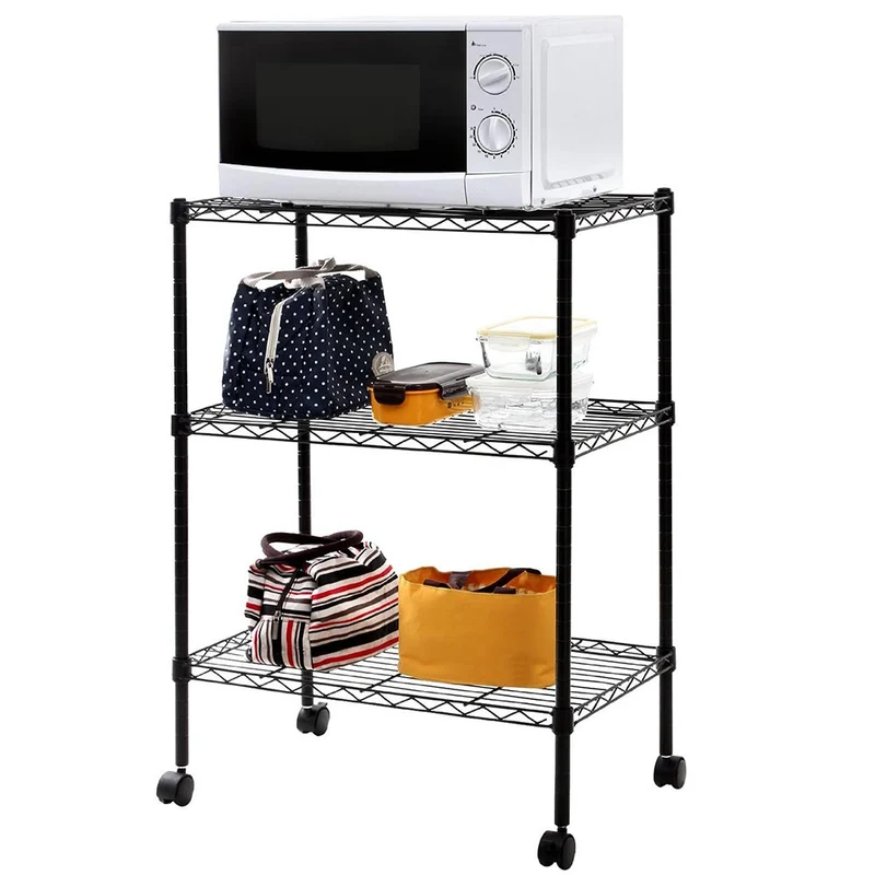 Scaffale 3 Ripiani Acciaio Mobile Libreria Multiuso 4 Ruote 60x35x81 Cromo Nero