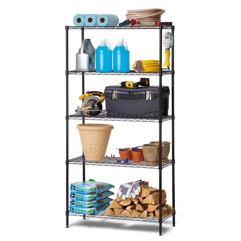 Scaffale 5 Ripiani 90x45x180cm in Acciaio Cromato Mobile Libreria Multiuso Nero