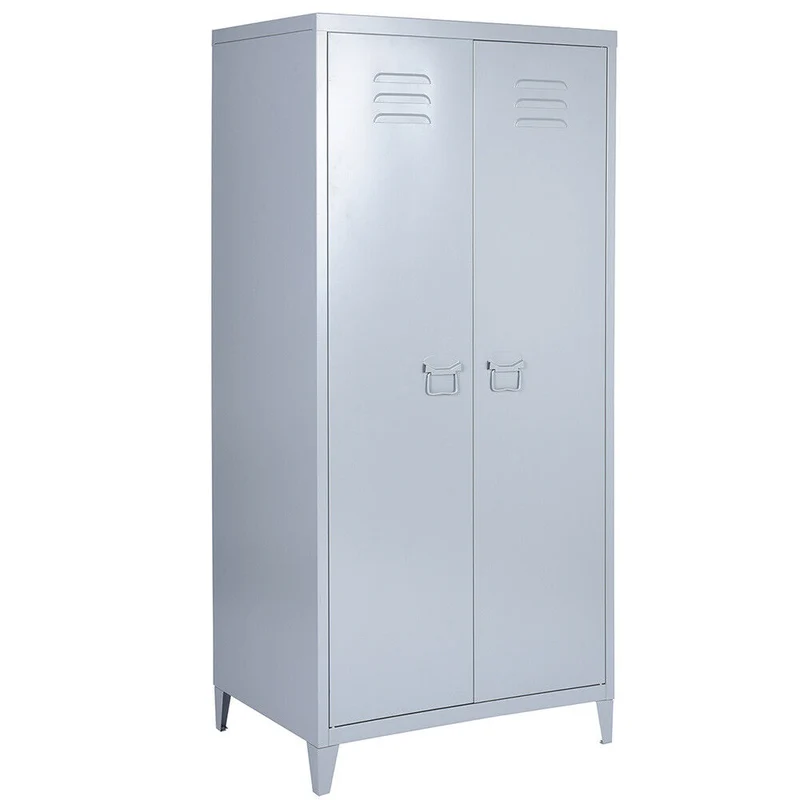 Armadio Guardaroba 2 Ante + Asta Appendiabiti e Ripiano Metallo Moderno Grigio