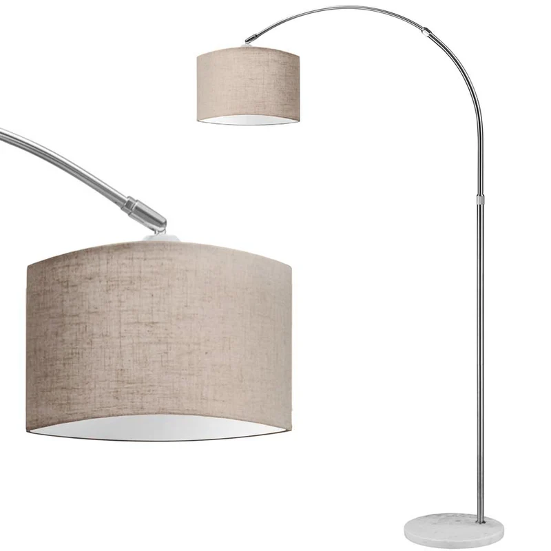 Lampada Arco Piantana Terra Design Moderno Metallo Paralume Tessuto E27 Beige