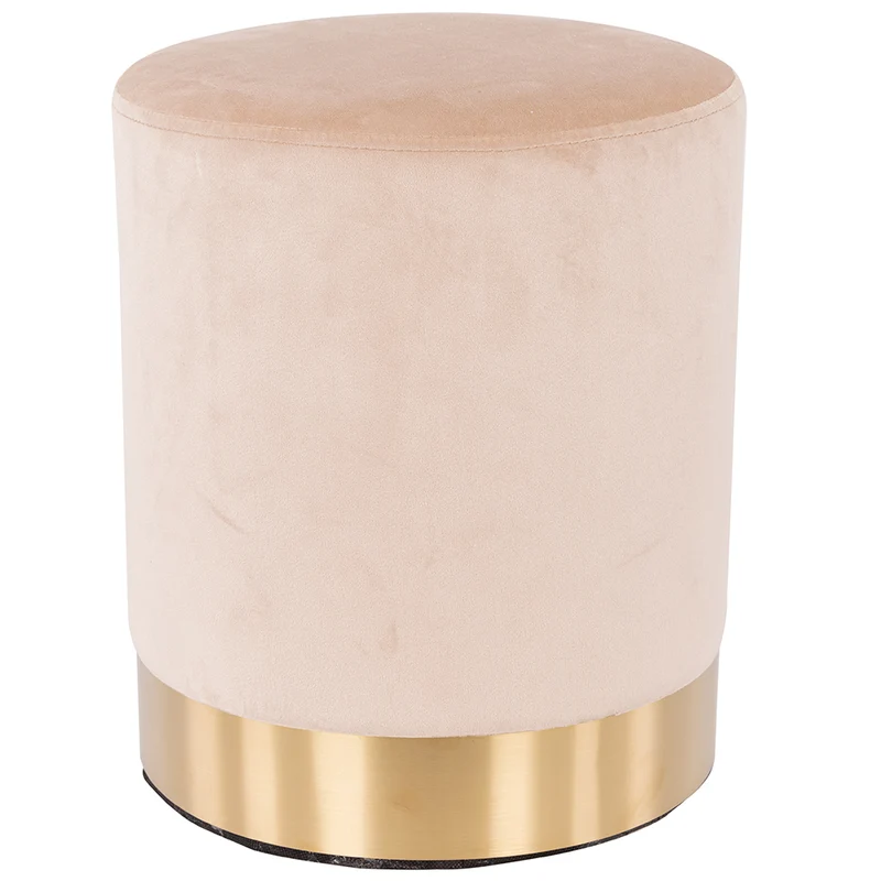 Pouf Poggiapiedi in Velluto Beige Struttura in MDF 31x31x38 cm Base in Metallo