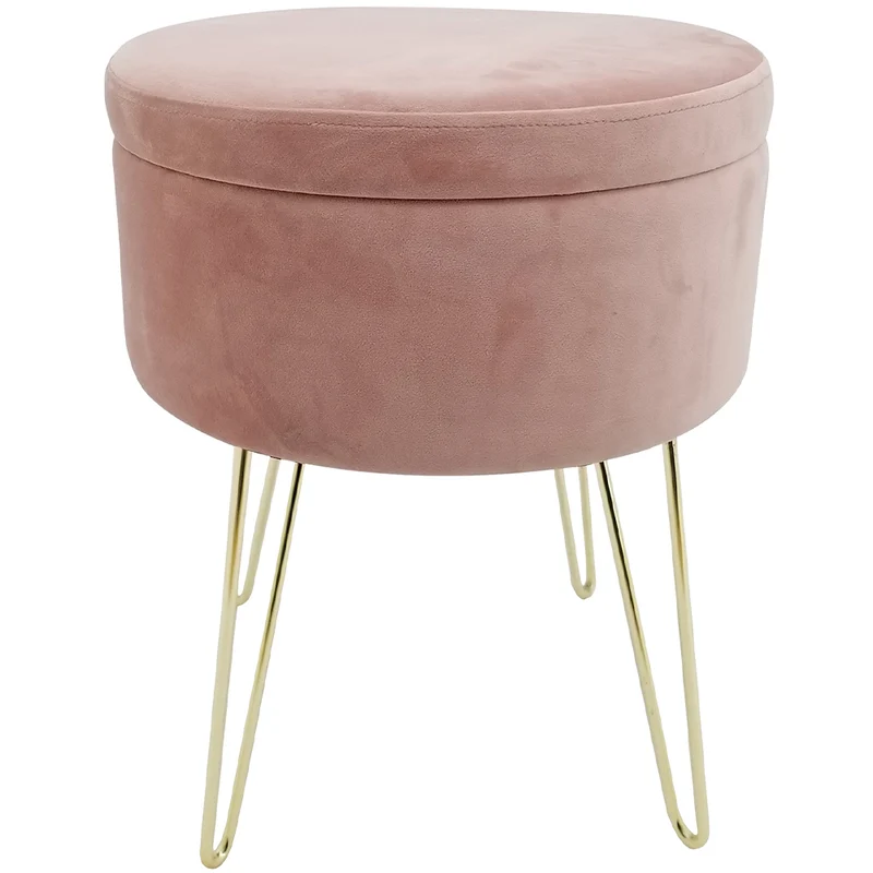 Pouf Contenitore in Velluto Poggiapiedi con 4 Gambe in Oro 37,5 x 45 cm Rosa