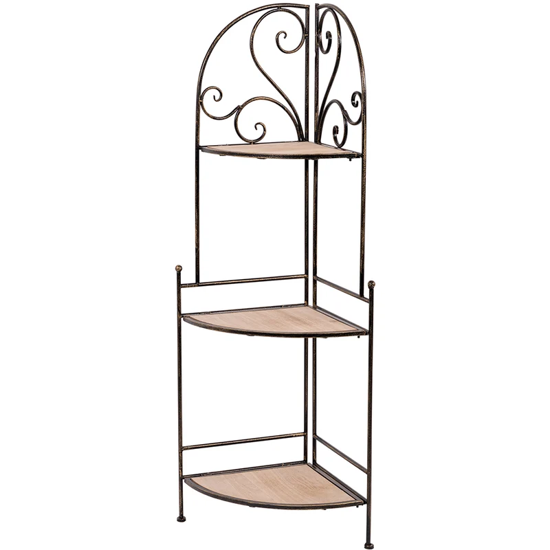 Scaffale Angolare 3 Ripiani Metallo e MDF Angoliera Portapiante Design Classico