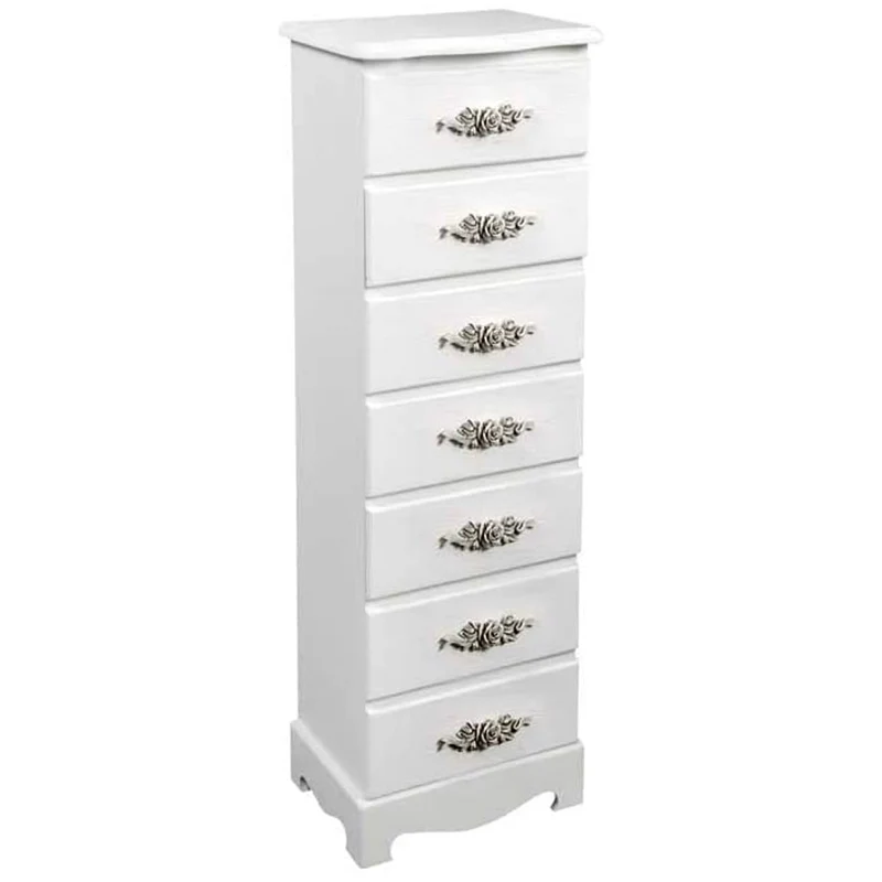 Mobile Cassettiera 7 Cassetti Mobiletto Settimino in Legno Bianco Shabby Chic