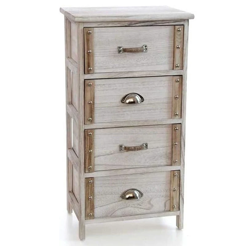 Mobile Cassettiera Mobiletto 4 Cassetti in Legno Design Bianco Anticato 30x41x73