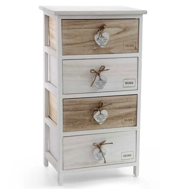 Cassettiera Mobiletto Salvaspazio 4 Cassetti Larghi Decoro Retro Design Cuori