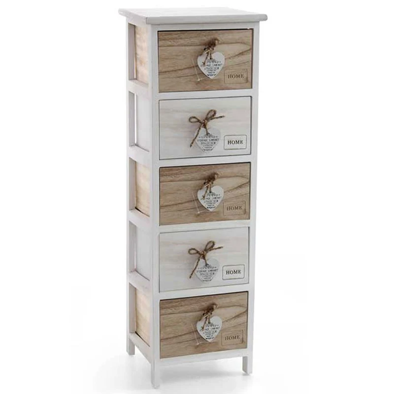 Cassettiera Mobiletto Salvaspazio 5 Cassetti Legno Slim Stile Retro Design Cuori