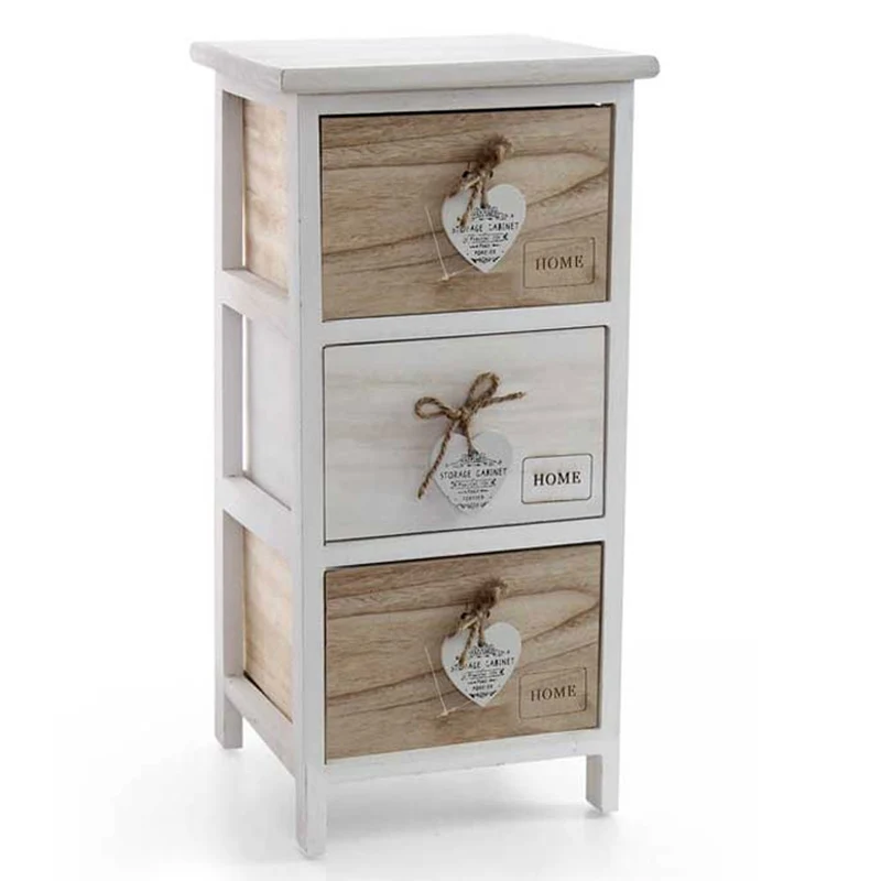 Cassettiera Mobile Mobiletto Salvaspazio 3 Cassetti Legno Retro Design Cuori