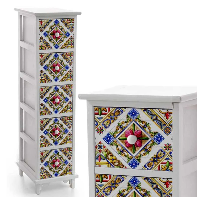 Cassettiera Mobile Mobiletto Salvaspazio 5 Cassetti Slim Retro Capri Shabby Chic
